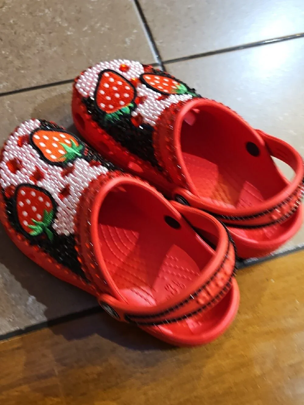 CROCS Red Kids Strawberry Jeweled Clogs